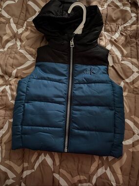 Calvin Klein Blue and Black Hooded Puffer Vest